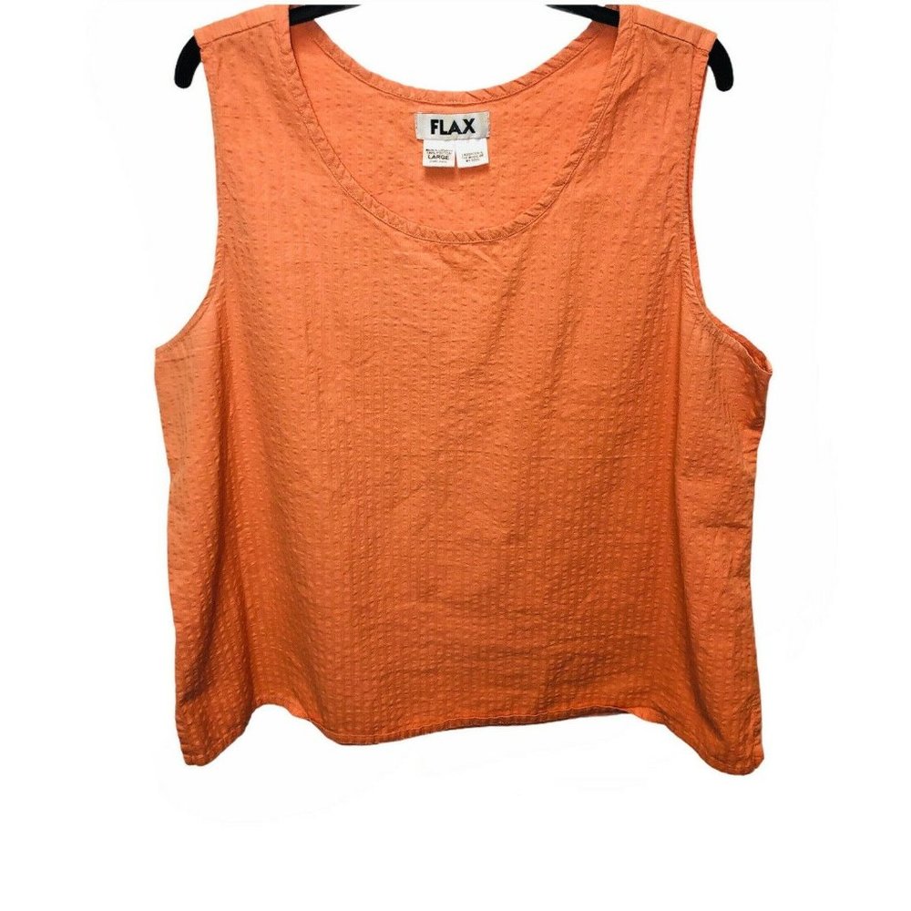 FLAX Sleeveless Scoop Neck Cotton Searsucker Top